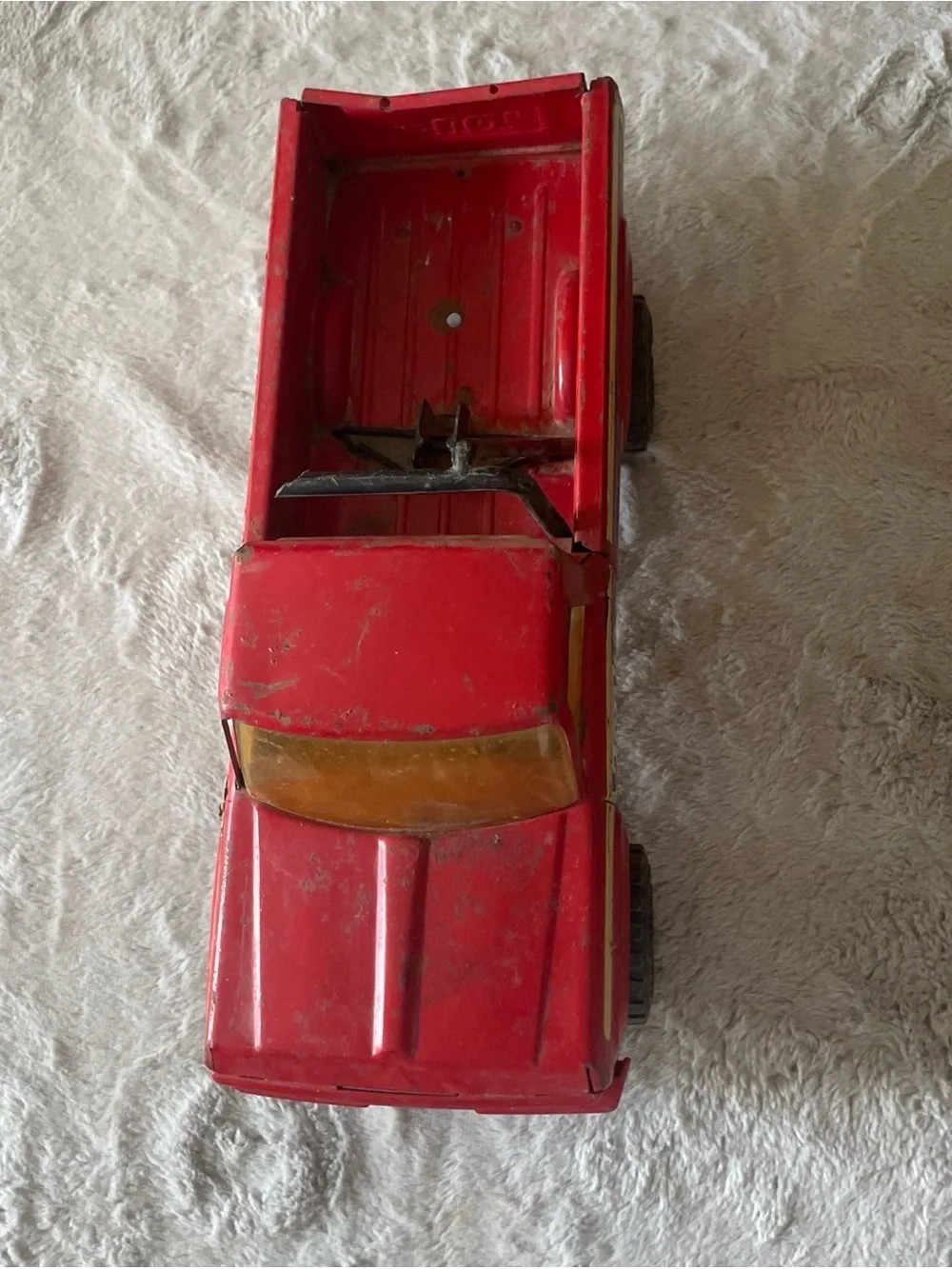 1970’s Tonka Red Pickup Truck with Yellow & Blue Stripe Accents